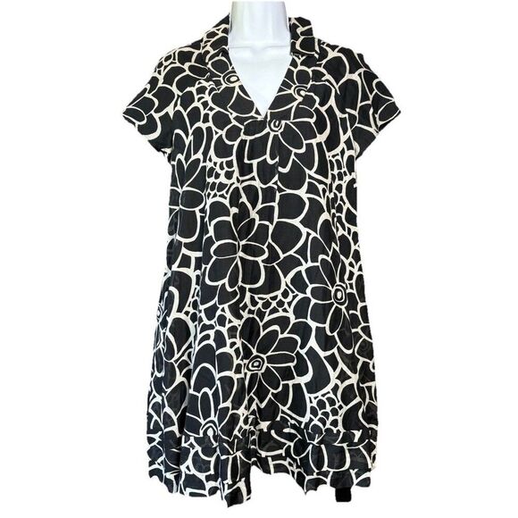 Tara Jarmon Floral Print Mini Dress Women’s Size US 8 EU 40 Cotton Blend Black - Picture 2 of 12